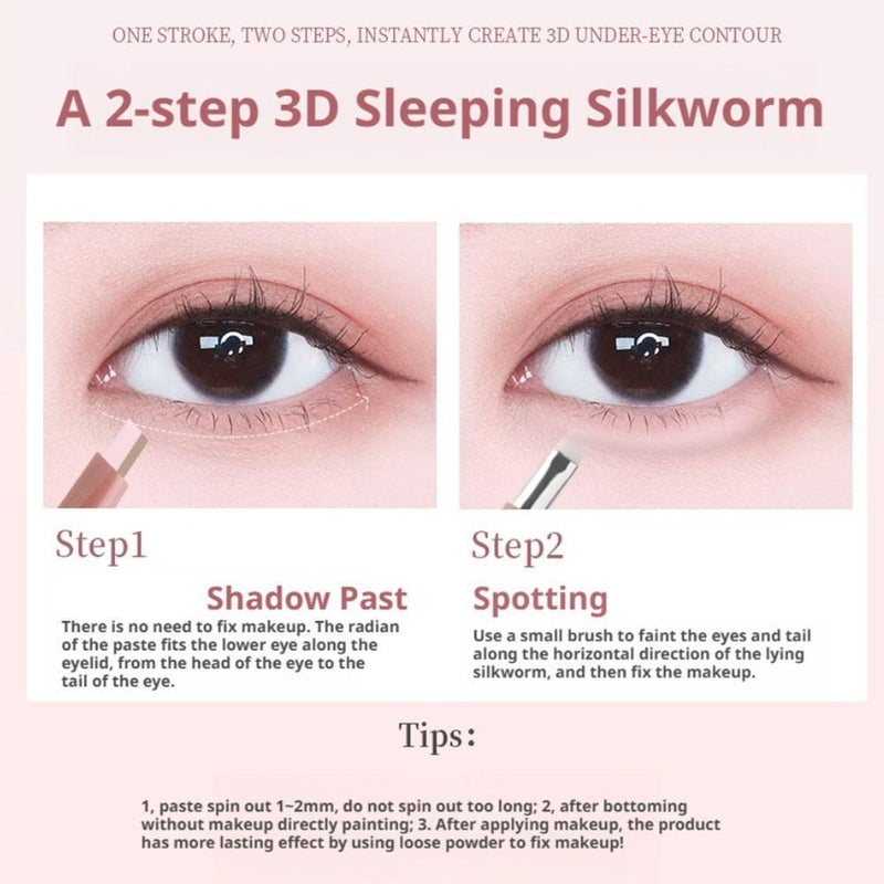 Two-color Eyebrow Silkworm Pen, Under Eye Brightener Stick, 3-in-1 Dual Tip Highlighter for Lifting & Highlighting (Nude Beige) - Image 3